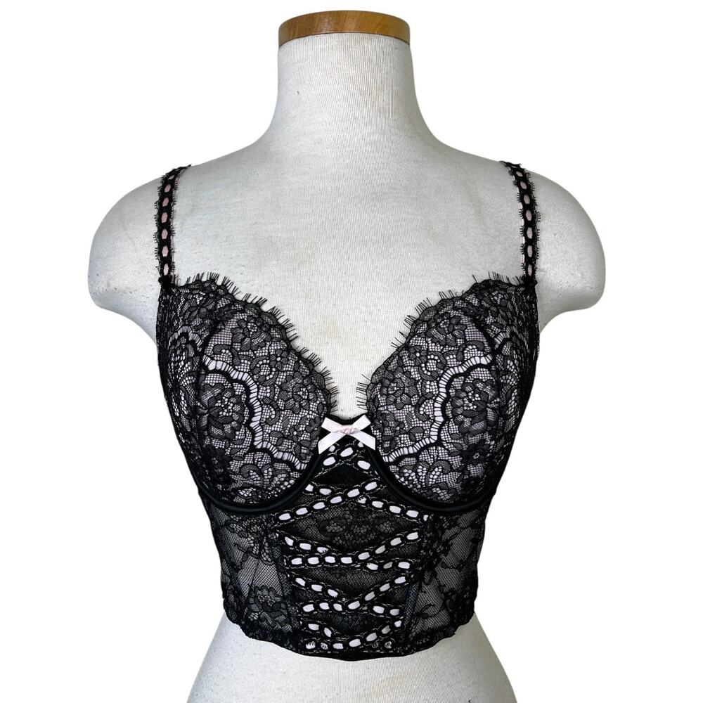 Victoria's Secret Dream Angels Lace Lightly Lined Bra Corset Top Black Small DD